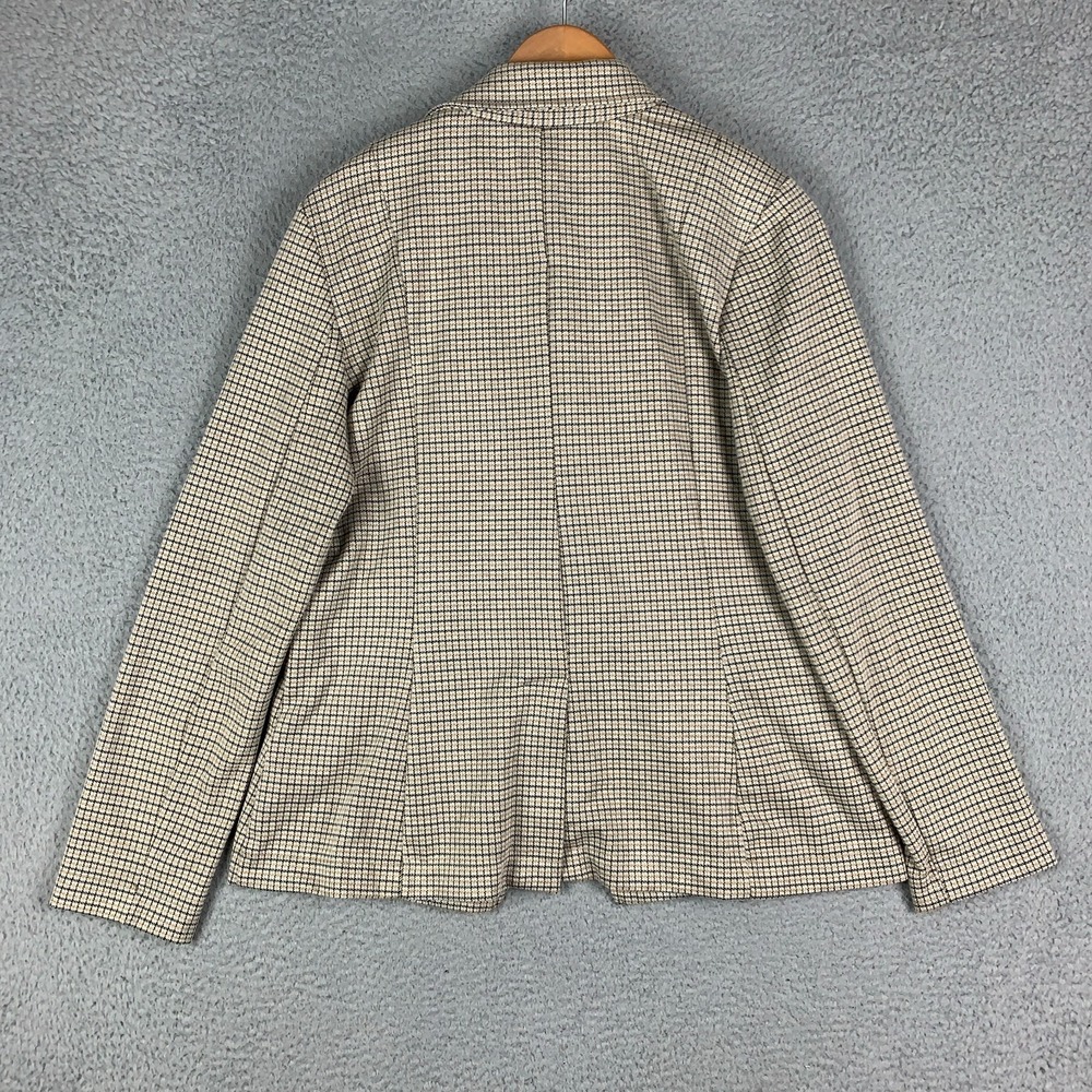 Anthropologie Maeve Collegiate Blazer Women's Large Tan Plaid Knit Asymmetrical - Picture 7 of 14